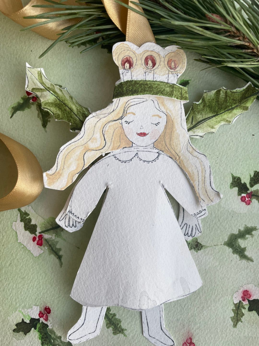 December Birth Flower Printable PAPER DOLL, Holly