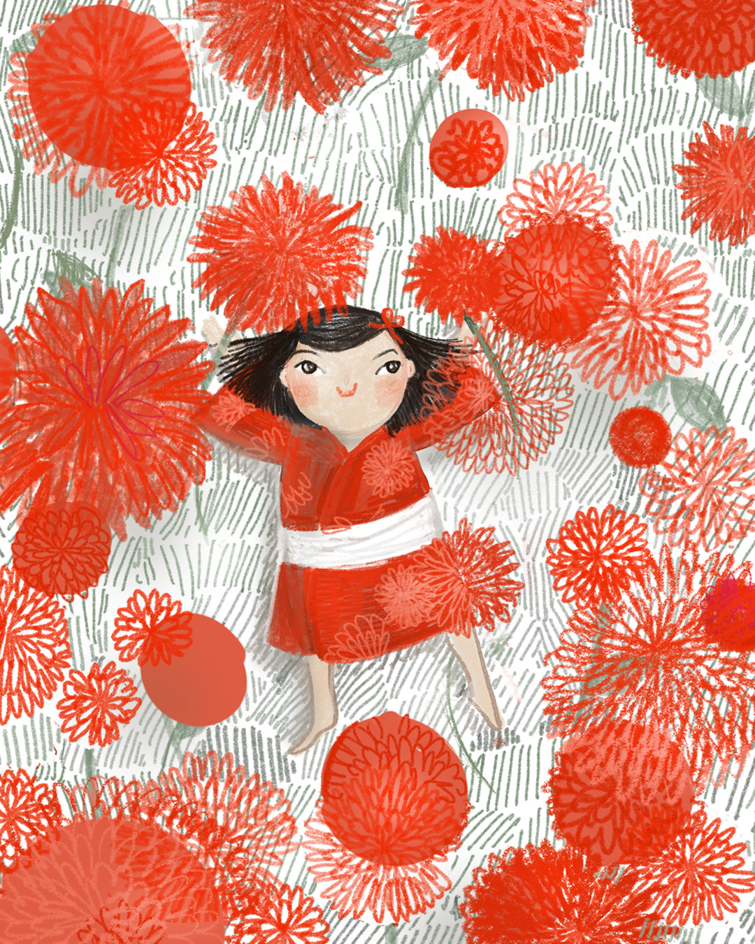 Yayoi Kasama as child by Gina Vide in water color and color pencil